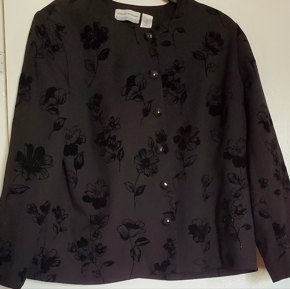 Alfred Dunner Floral Black Embroidered Jacket